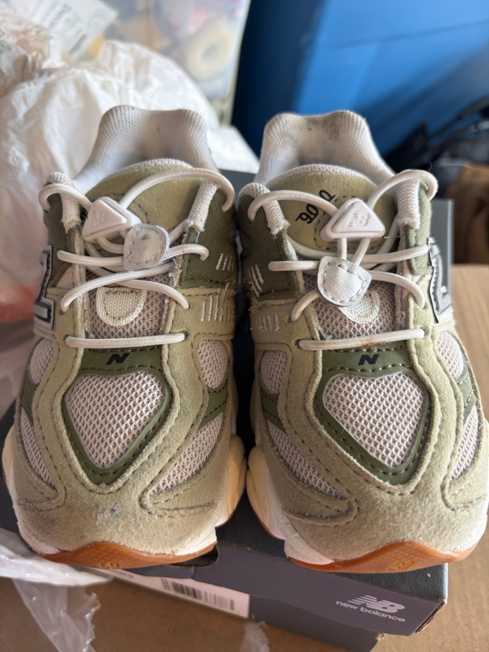 New Balance Kids Olive Green & White Mesh Sneakers